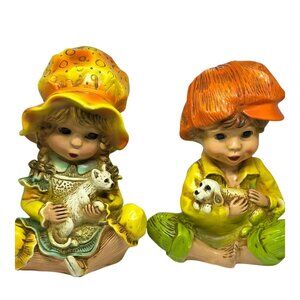 VTG 1974 Universal Statuary Co Andy & Alice | Boy Puppy & Girl Kitten Statue Set